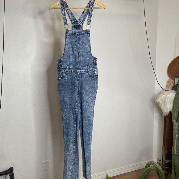 Y2K Acid Wash Denim Overalls Adjustable Straps Small - Picture 2 of 9